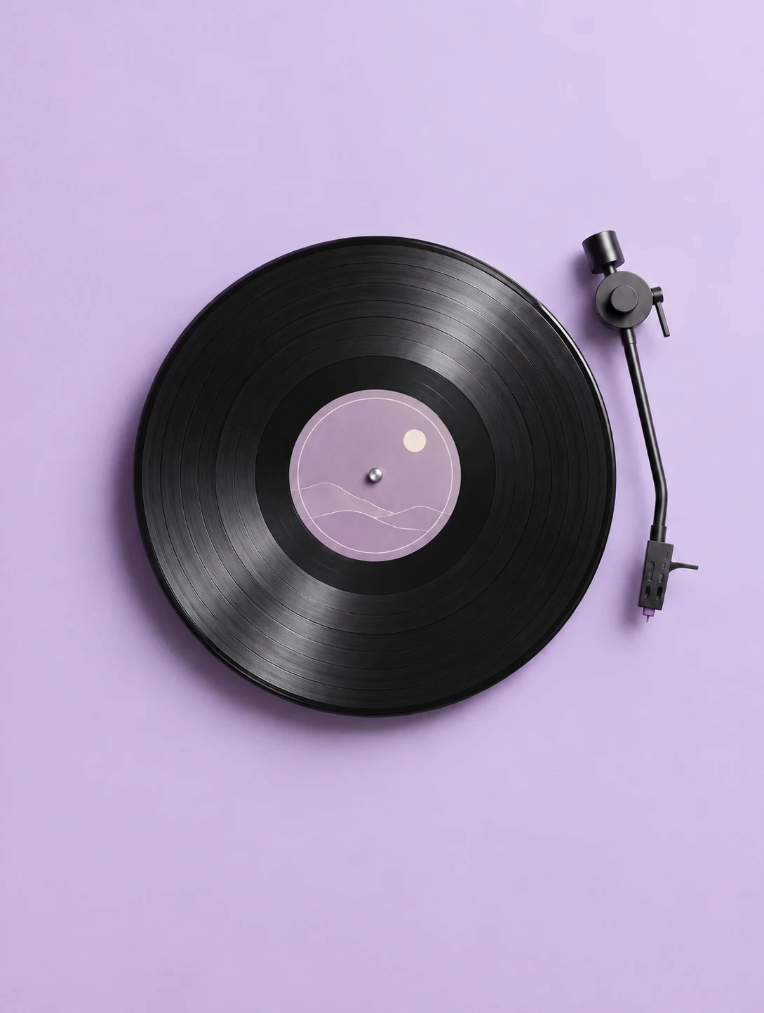 Piringan hitam dan tonearm di latar lavender